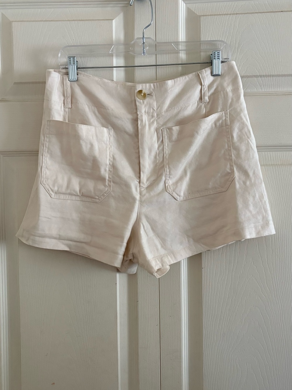 Maeve Cream High-Waist Front-Pocket Shorts